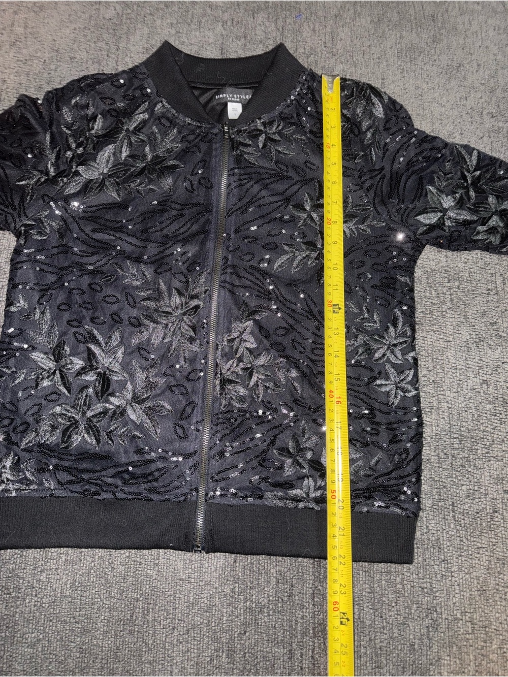 Simply Styled Black Mesh Sequin Embroidered Bomber Jacket Small Holiday - Picture 5 of 11